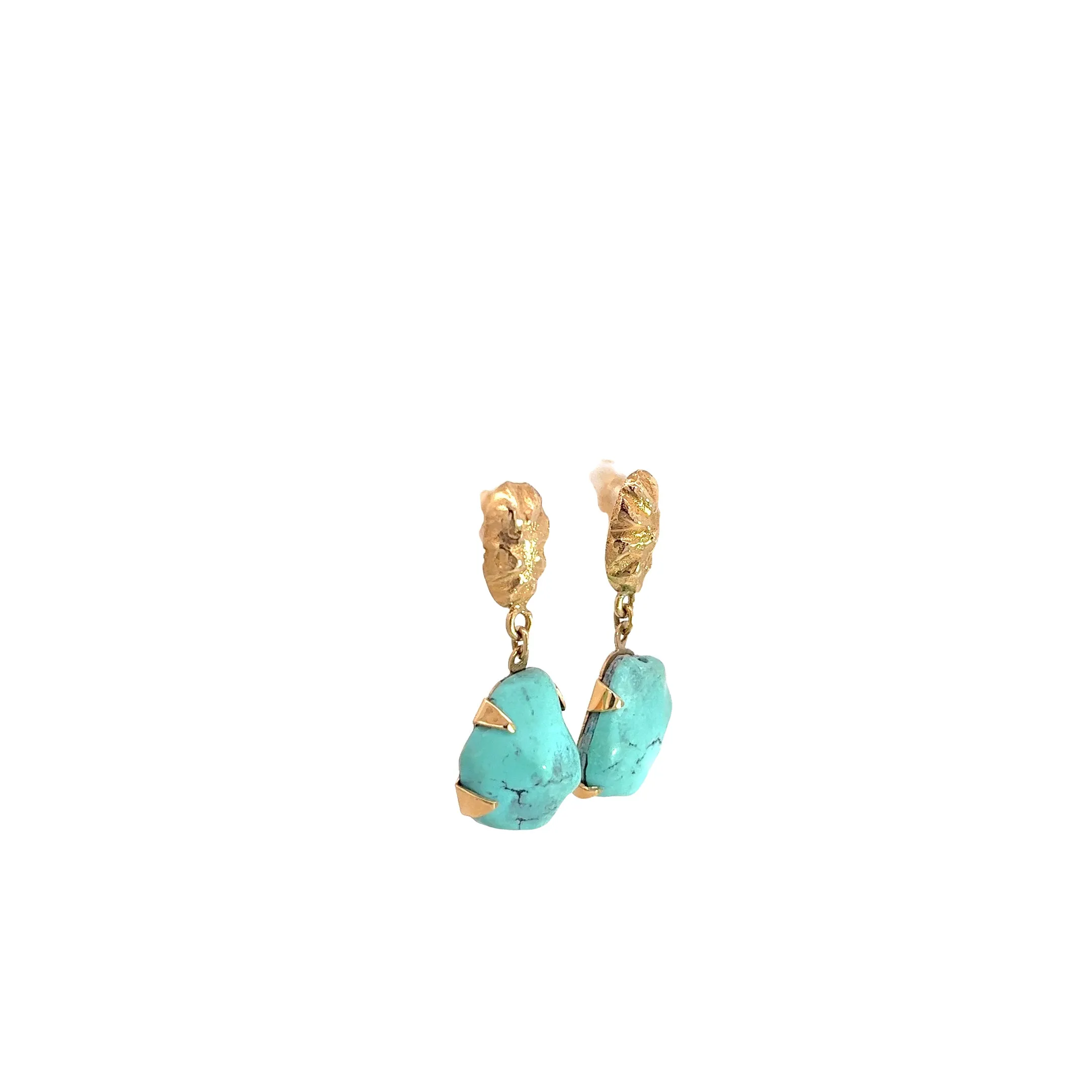 14k Yellow Gold Turquoise Dangle Vintage Earrings