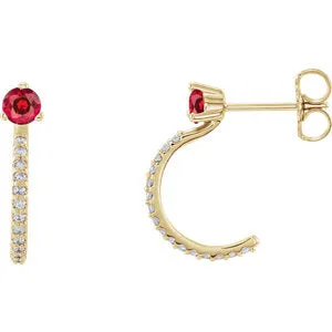 14K Yellow Ruby & 1/6 CTW Diamond J-Hoop Earrings