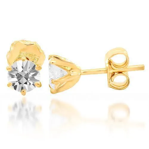 14K Yellow Solid Gold Clarity Enhanced Diamond Stud Earrings 0.70 Ctw