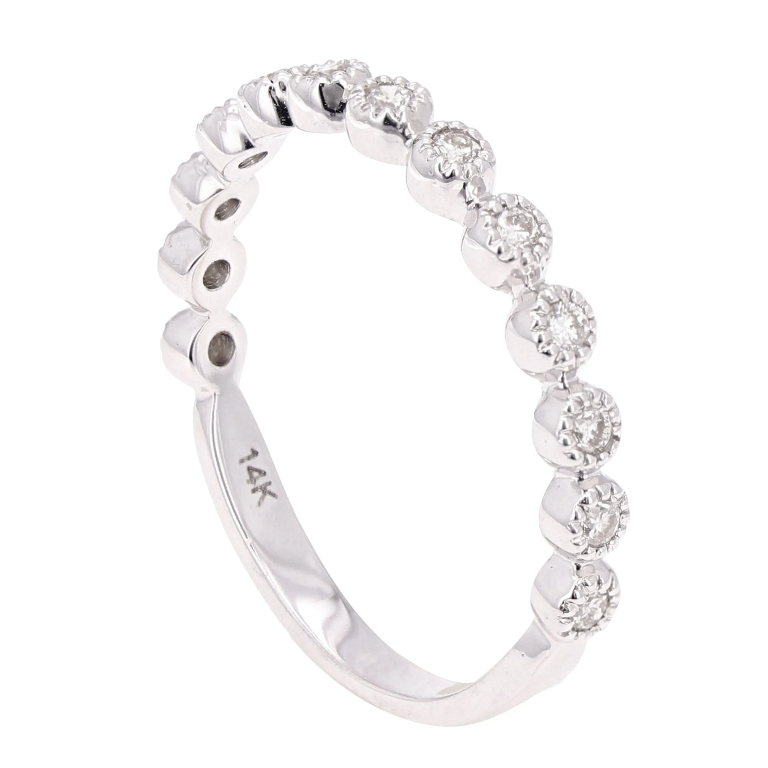 14k Yellow White or Rose Gold 0.20ctw Diamond Bezel Half Eternity Wedding Band Ring Size 7