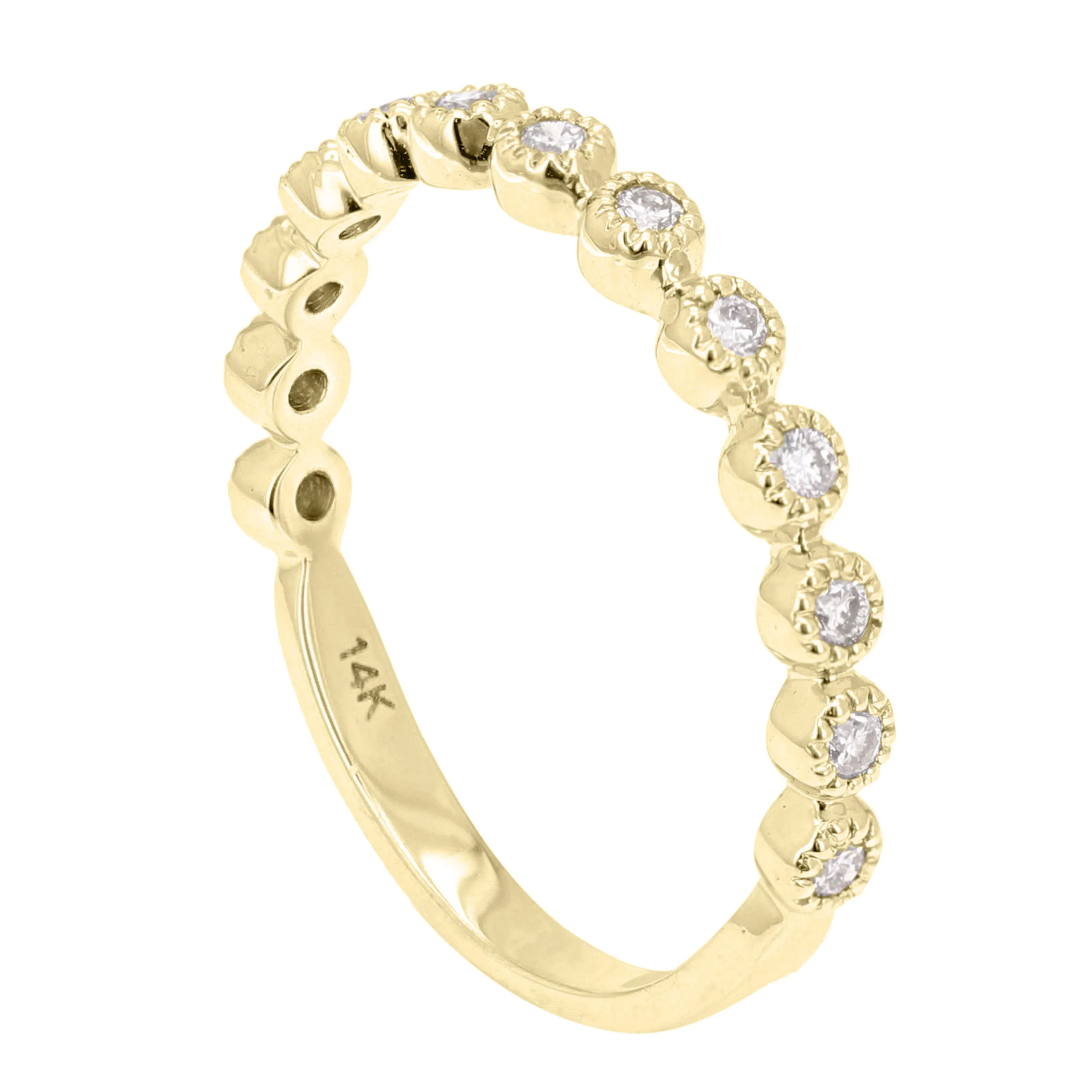 14k Yellow White or Rose Gold 0.20ctw Diamond Bezel Half Eternity Wedding Band Ring Size 7