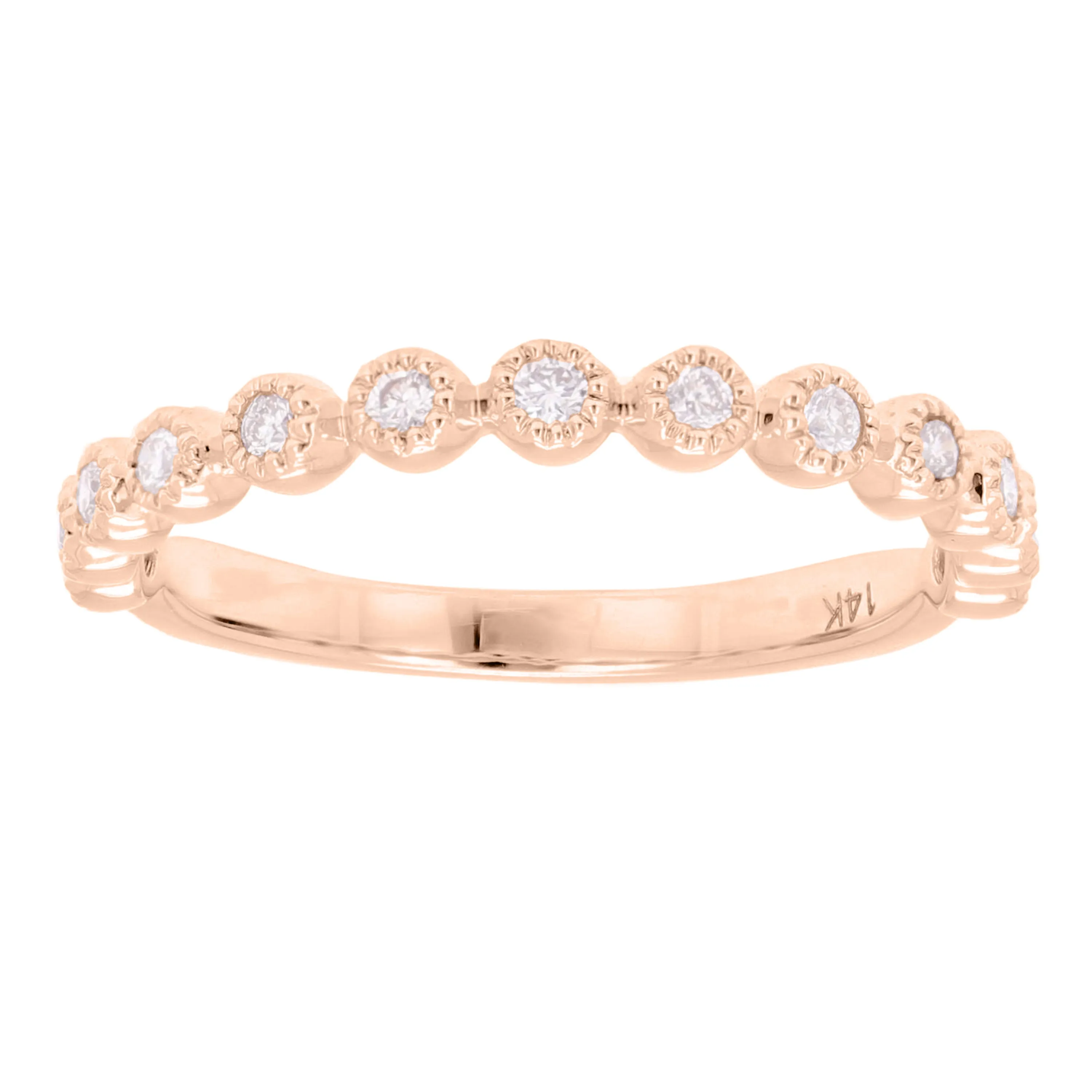 14k Yellow White or Rose Gold 0.20ctw Diamond Bezel Half Eternity Wedding Band Ring Size 7