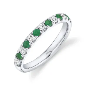 14kt White Gold Emerald and Diamond Half Eternity Band