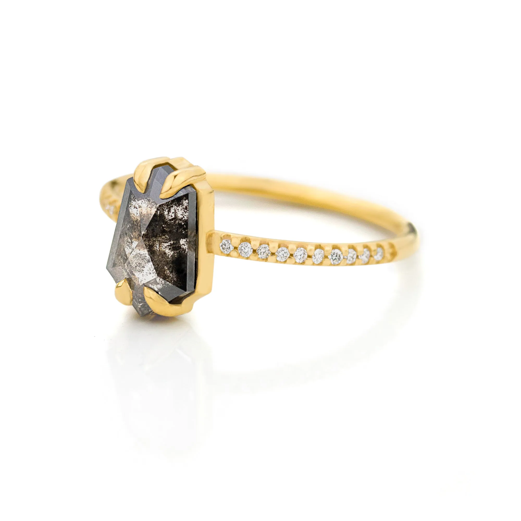 1.5 ct Hexagon Salt and Pepper Diamond Ring