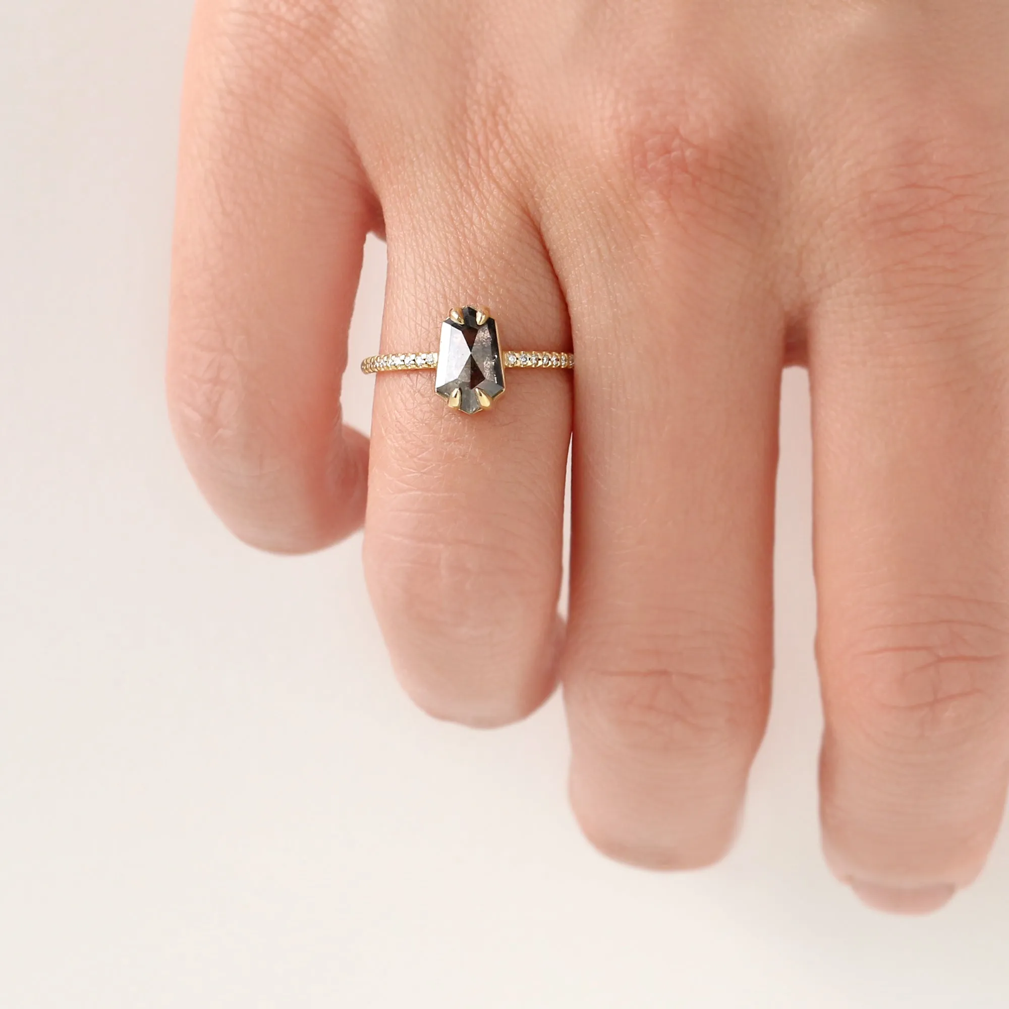1.5 ct Hexagon Salt and Pepper Diamond Ring