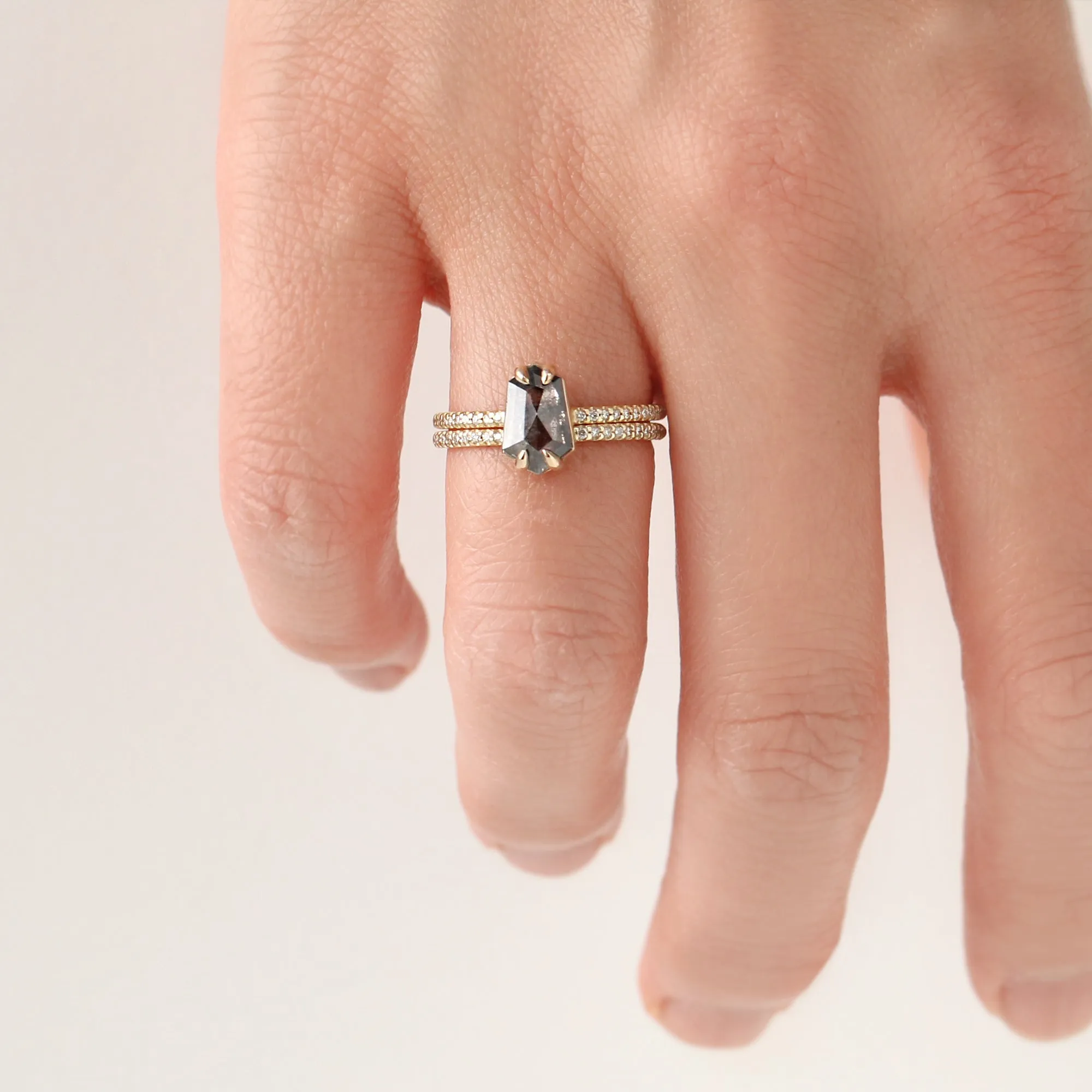 1.5 ct Hexagon Salt and Pepper Diamond Ring