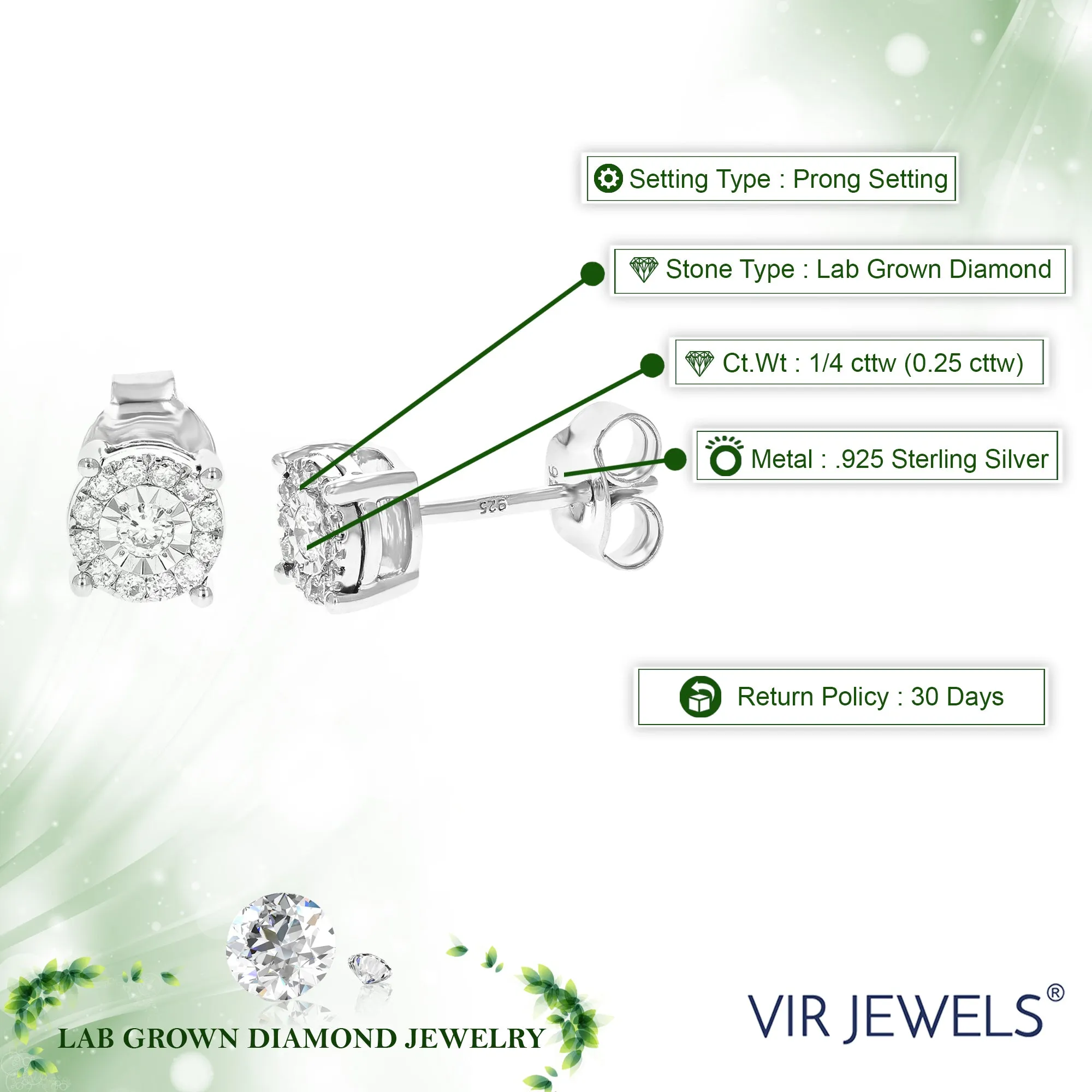 1/5 cttw Diamond Composite Classic Stud Earrings in Silver