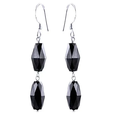 16 Ct Fancy Drum Shape Black Diamonds Dangler Earrings, Amazing Look with Great Sparkle