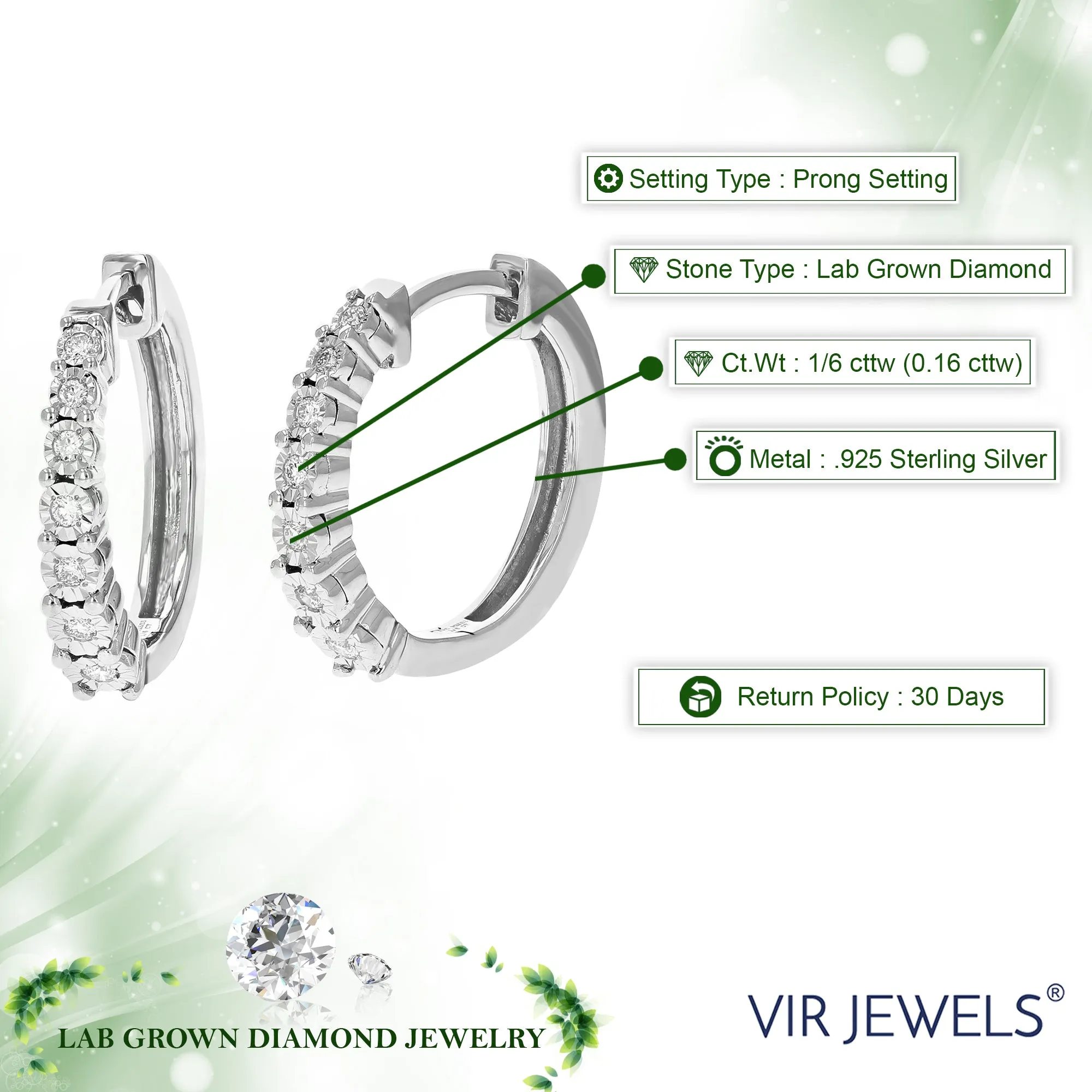 1/6 cttw Lab Grown Diamond Graduated Hoop Earrings in Sterling Silver