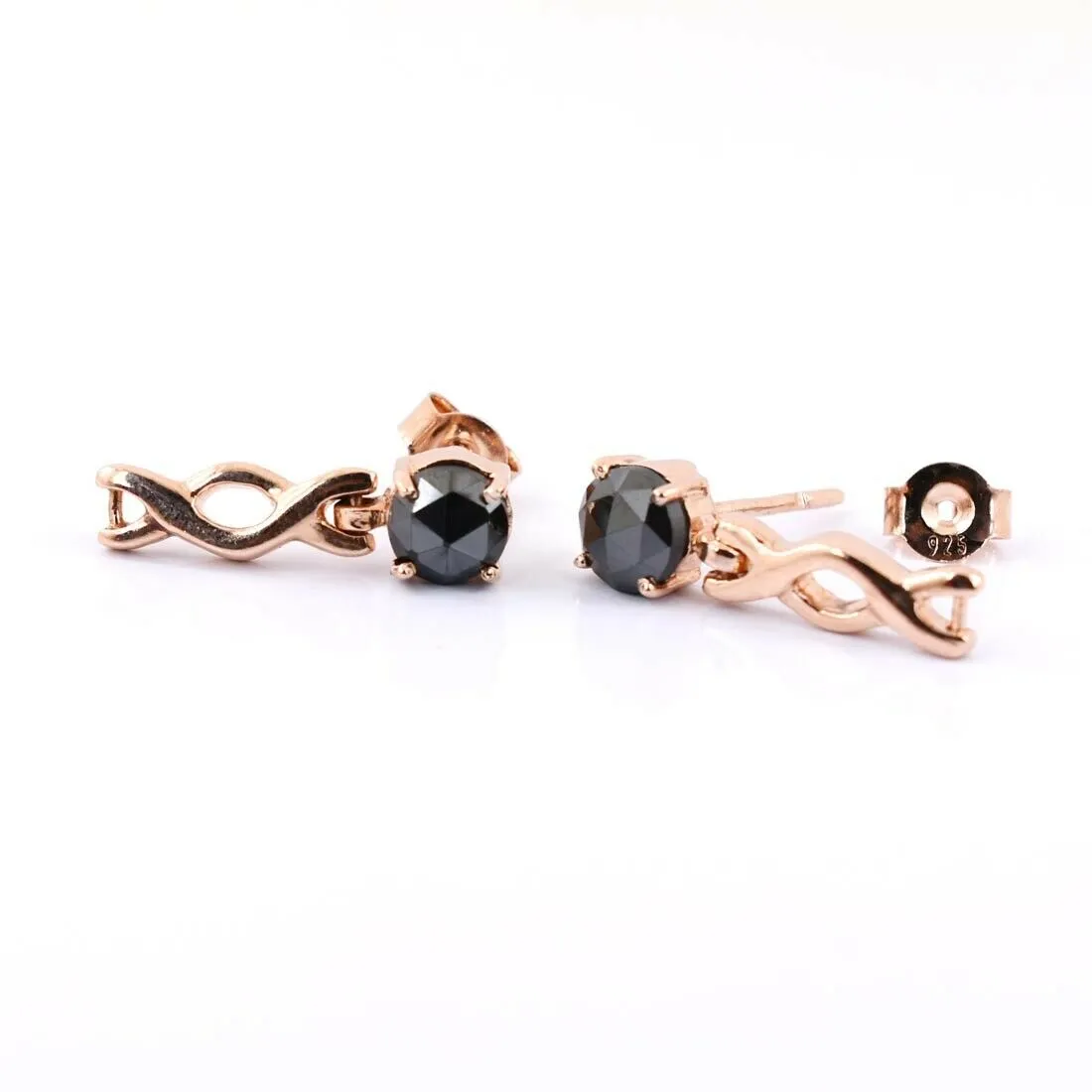 1.70 Ct Certified, Rose-Cut Black Diamond Studs In Dangler Style, Latest Design with Great Sparkle