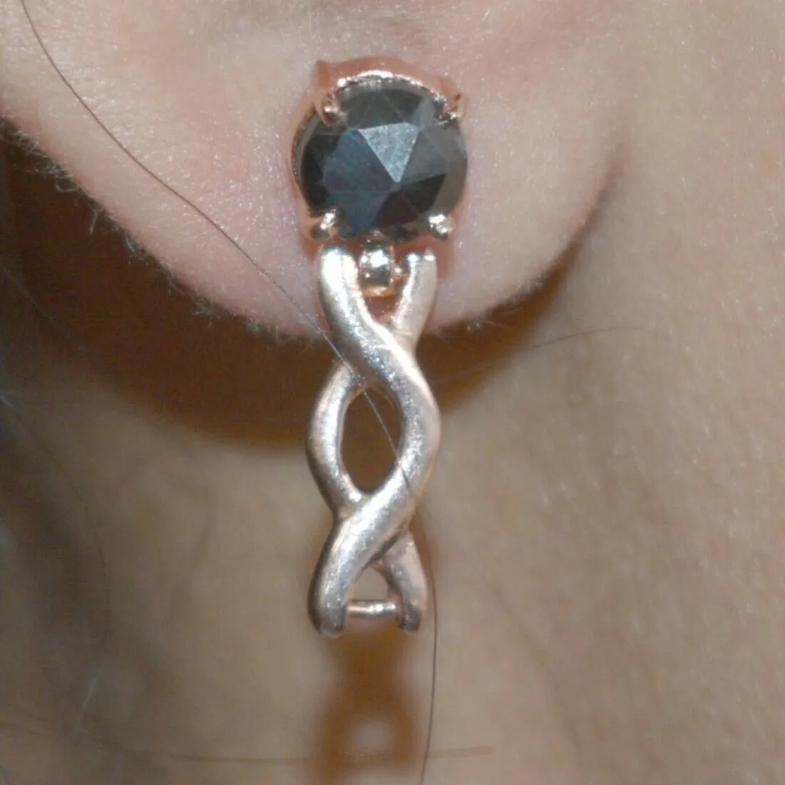 1.70 Ct Certified, Rose-Cut Black Diamond Studs In Dangler Style, Latest Design with Great Sparkle