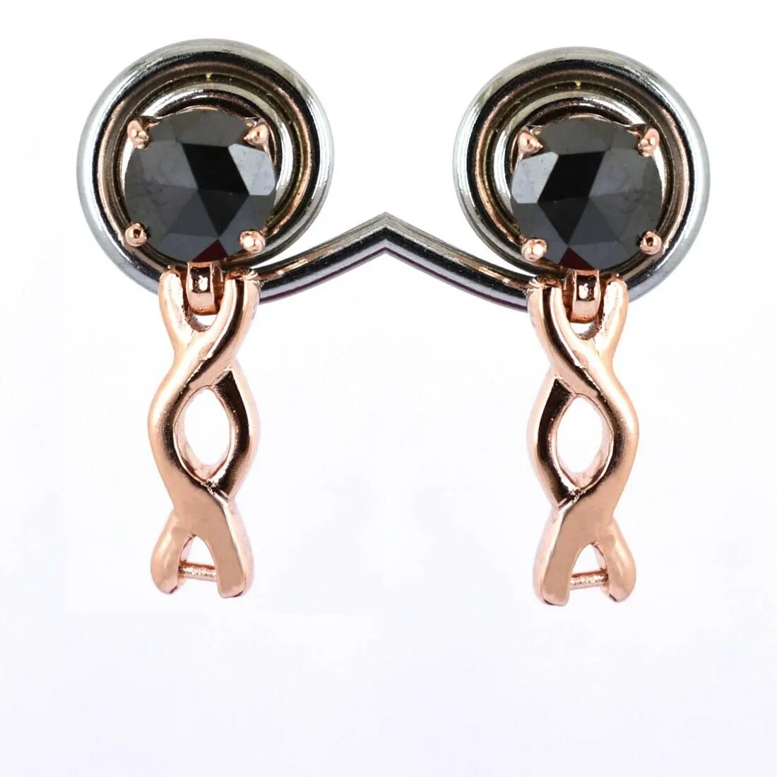 1.70 Ct Certified, Rose-Cut Black Diamond Studs In Dangler Style, Latest Design with Great Sparkle