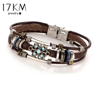 17KM 2 Style Vintage Flower Bracelets & Bangle Boho Multiple Layers Leather Bracelet Handmade Female Punk Jewelry for Women Man