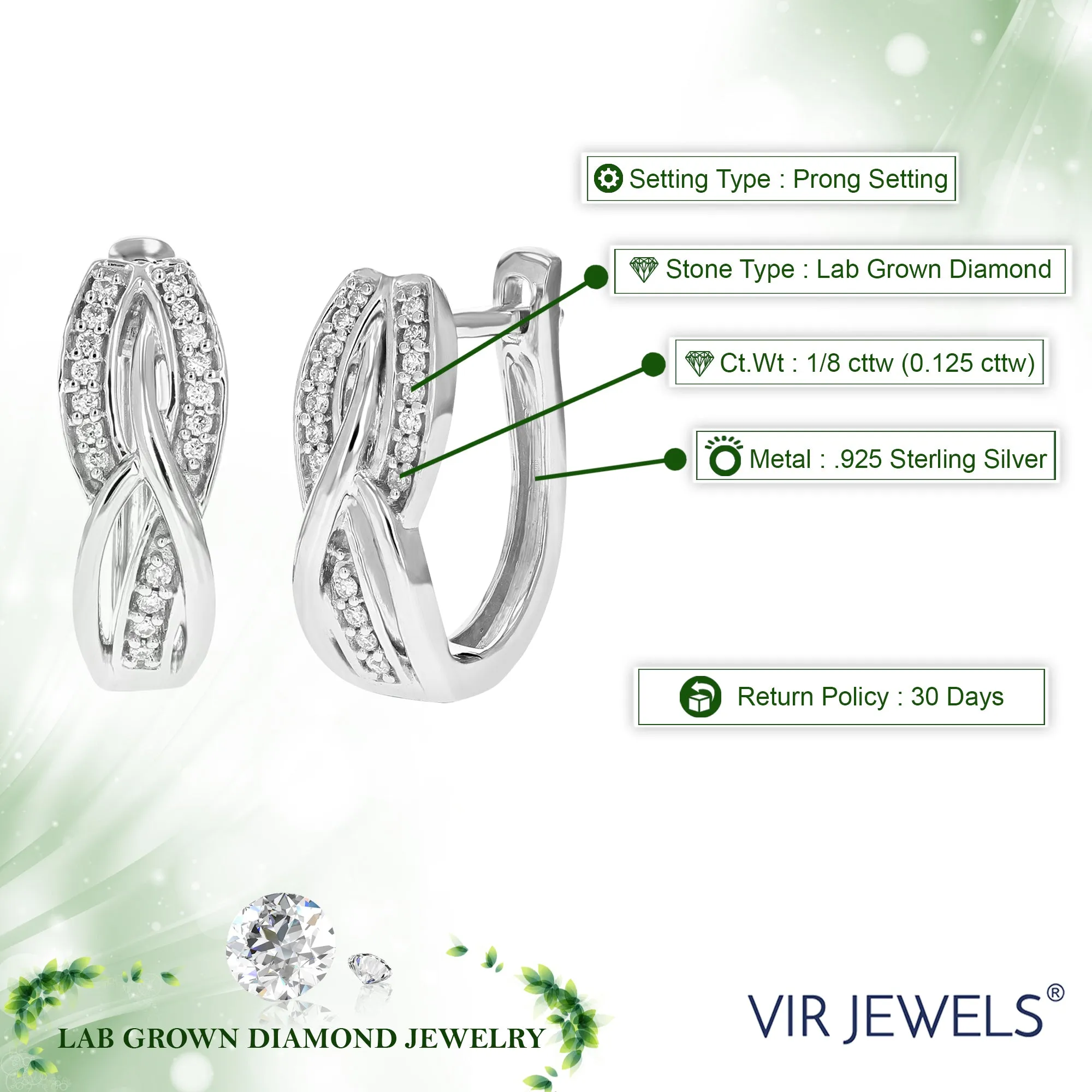 1/8 cttw Lab Grown Diamond Infinity Hoop Earrings in Sterling Silver