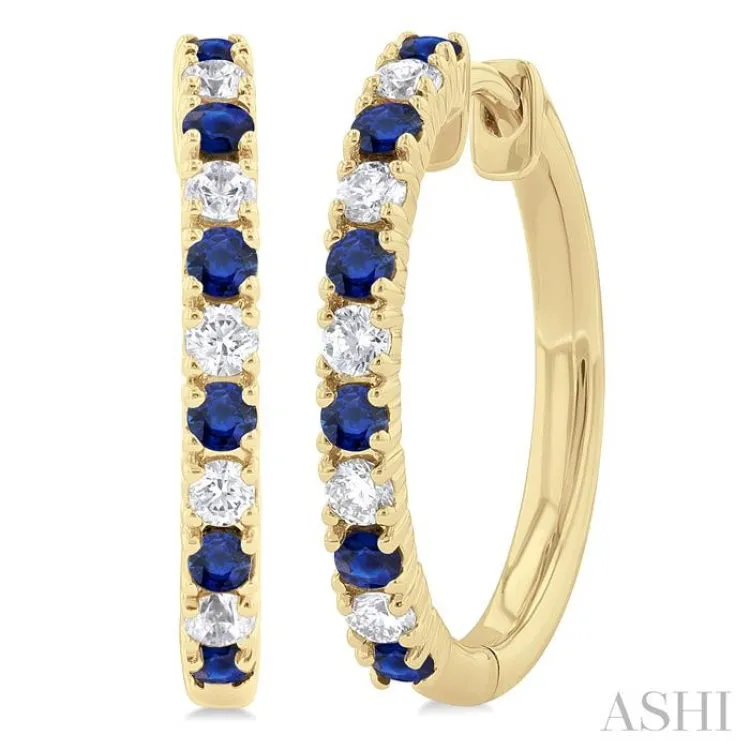 1.80 MM Round Shape Sapphire and 1/4 ctw Round Cut Diamond Precious Hoop Earring in 10K Yellow Gold