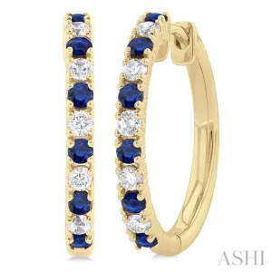 1.80 MM Round Shape Sapphire and 1/4 ctw Round Cut Diamond Precious Hoop Earring in 10K Yellow Gold
