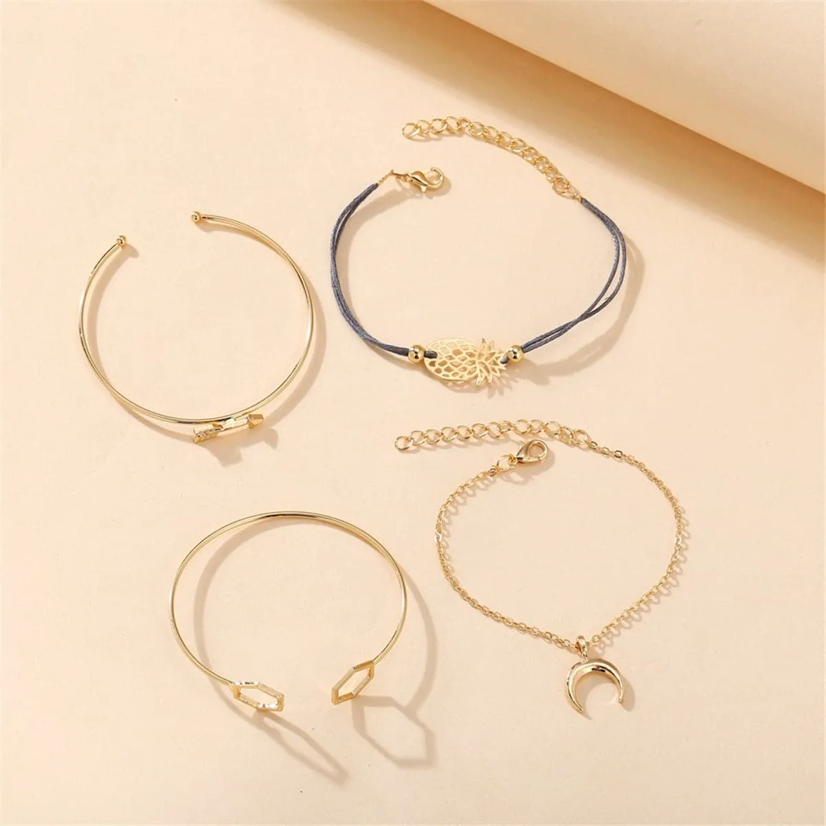 18K Gold-Plated Moon Charm Bracelet Set
