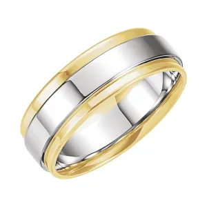 18k Yellow Gold & Platinum 7.5mm Flat Edge Comfort-Fit Band Size 8