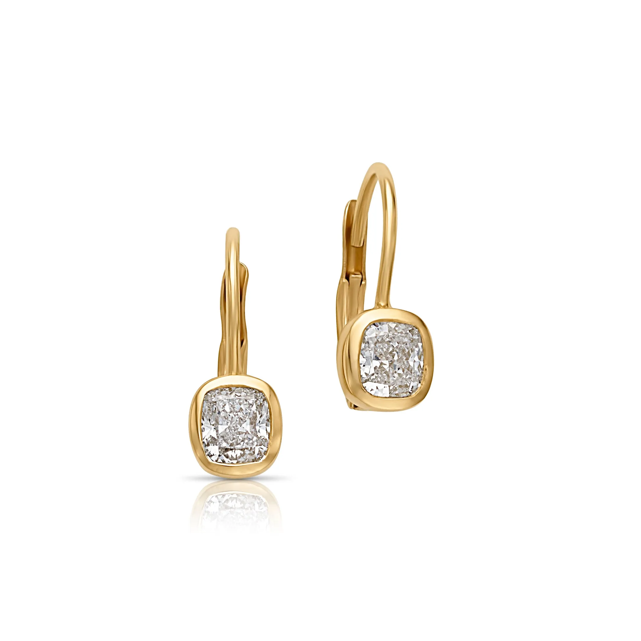 18KY Cube Diamond Bezel Drop Earrings