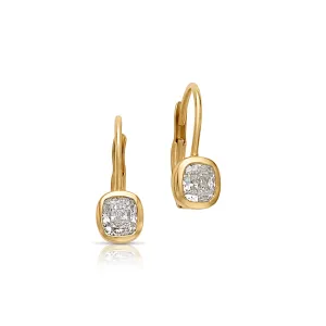 18KY Cube Diamond Bezel Drop Earrings