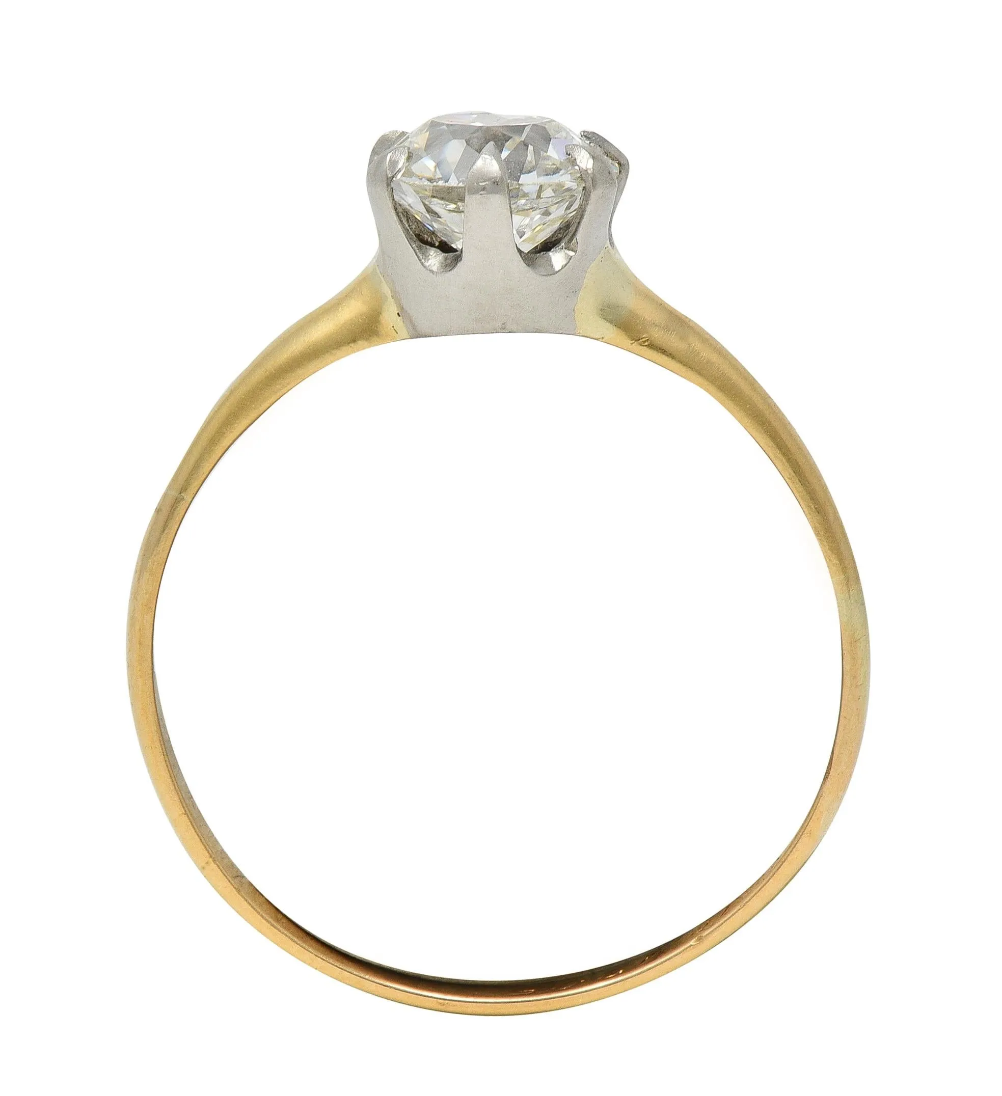 1905 1.22 CTW Old European Cut Diamond Platinum 14 Karat Yellow Gold Antique Solitaire Engagement Ring