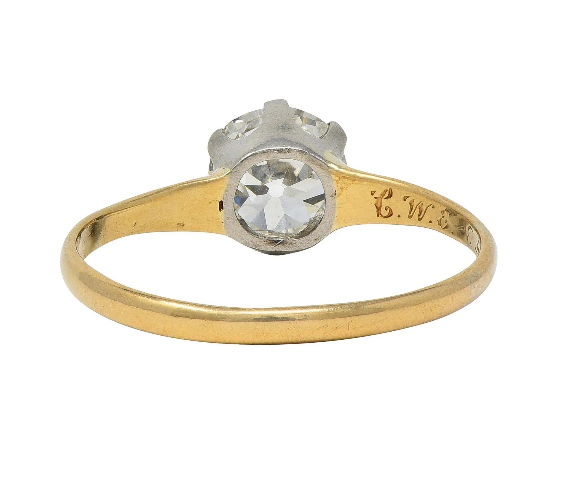 1905 1.22 CTW Old European Cut Diamond Platinum 14 Karat Yellow Gold Antique Solitaire Engagement Ring