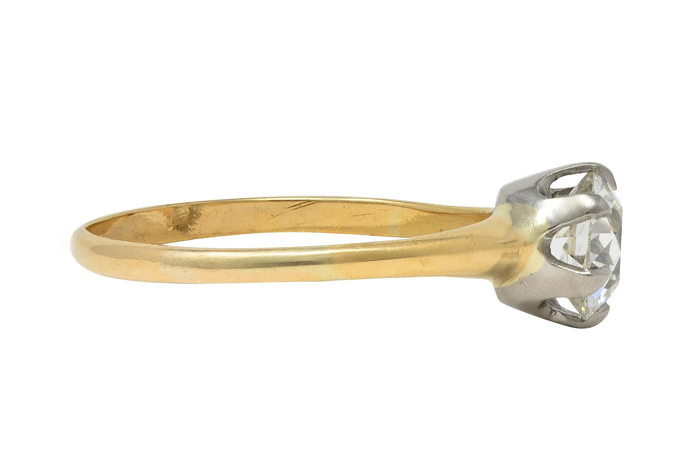 1905 1.22 CTW Old European Cut Diamond Platinum 14 Karat Yellow Gold Antique Solitaire Engagement Ring
