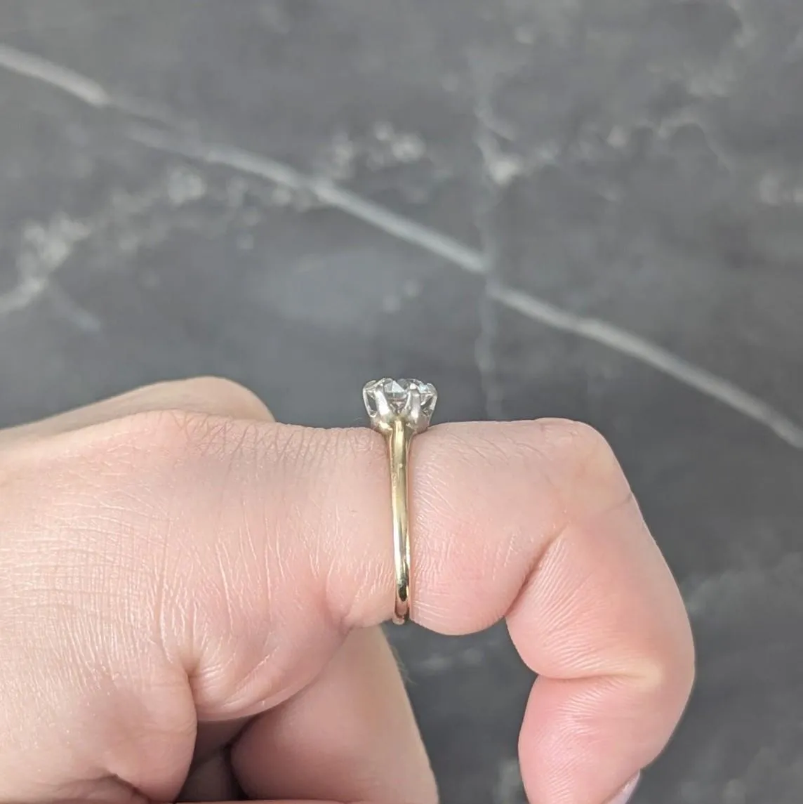 1905 1.22 CTW Old European Cut Diamond Platinum 14 Karat Yellow Gold Antique Solitaire Engagement Ring
