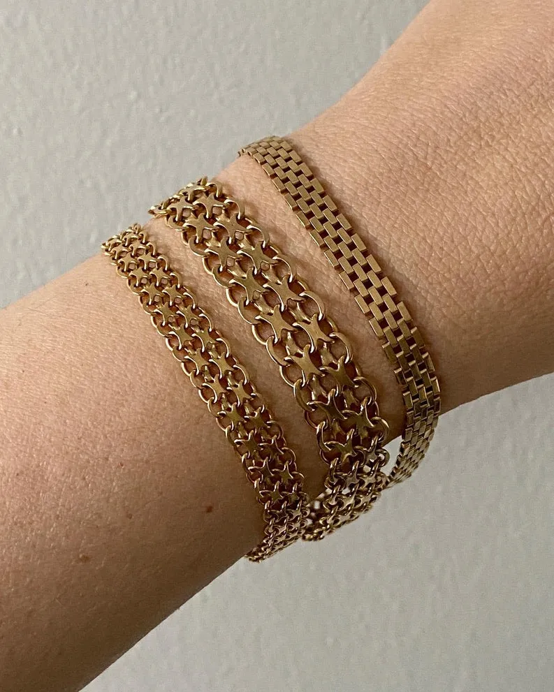 1963 X-link 18k solid gold textile bracelet - Swedish vintage handmade - 7.25 inch length