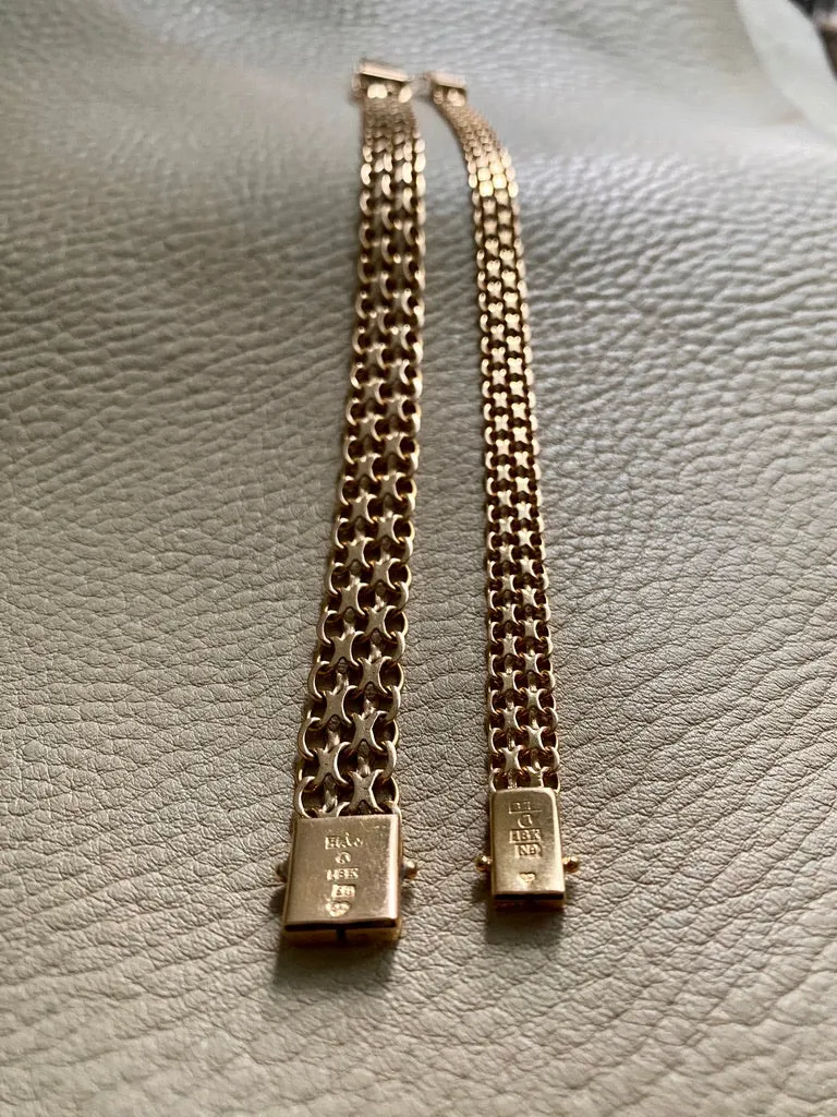 1963 X-link 18k solid gold textile bracelet - Swedish vintage handmade - 7.25 inch length