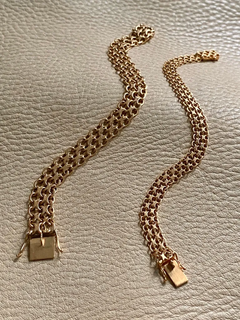1963 X-link 18k solid gold textile bracelet - Swedish vintage handmade - 7.25 inch length