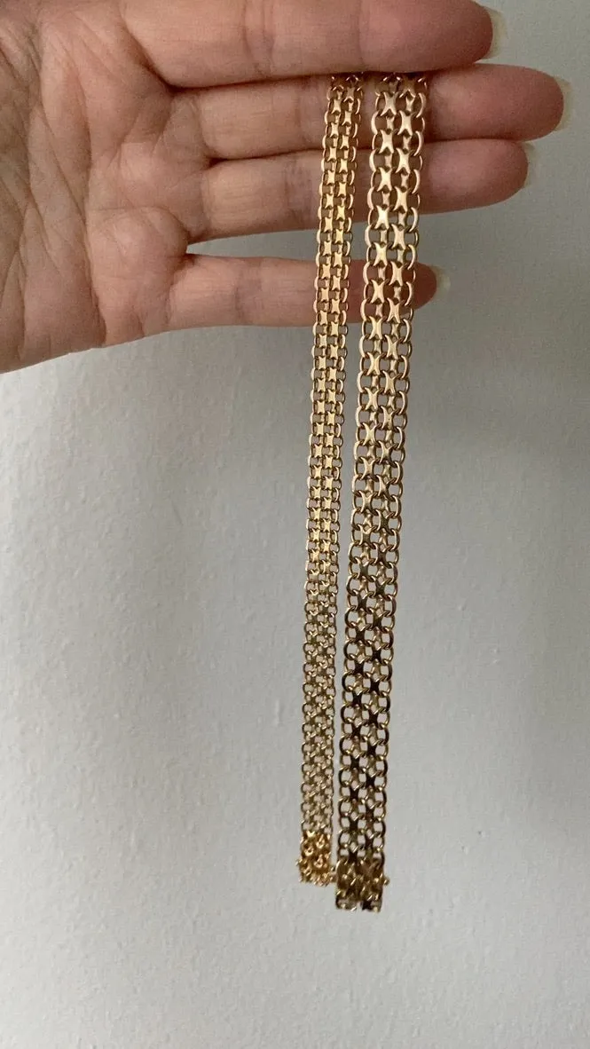 1963 X-link 18k solid gold textile bracelet - Swedish vintage handmade - 7.25 inch length