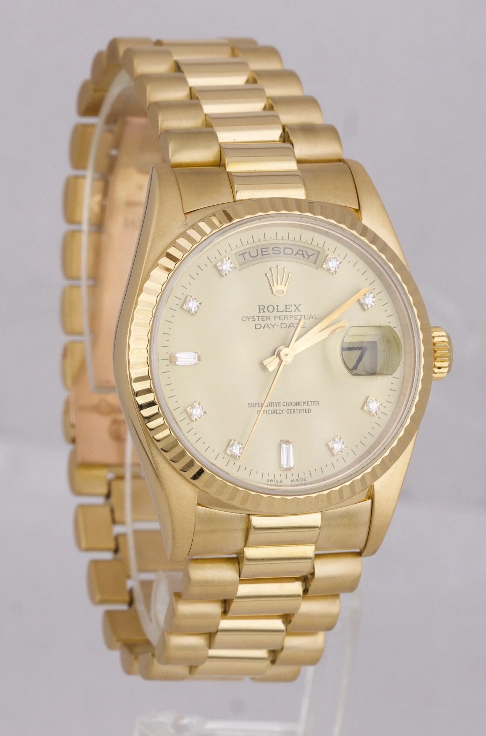 1999 FULL SET Rolex Diamond Day-Date President 36mm 18K Yellow Gold Watch 18238