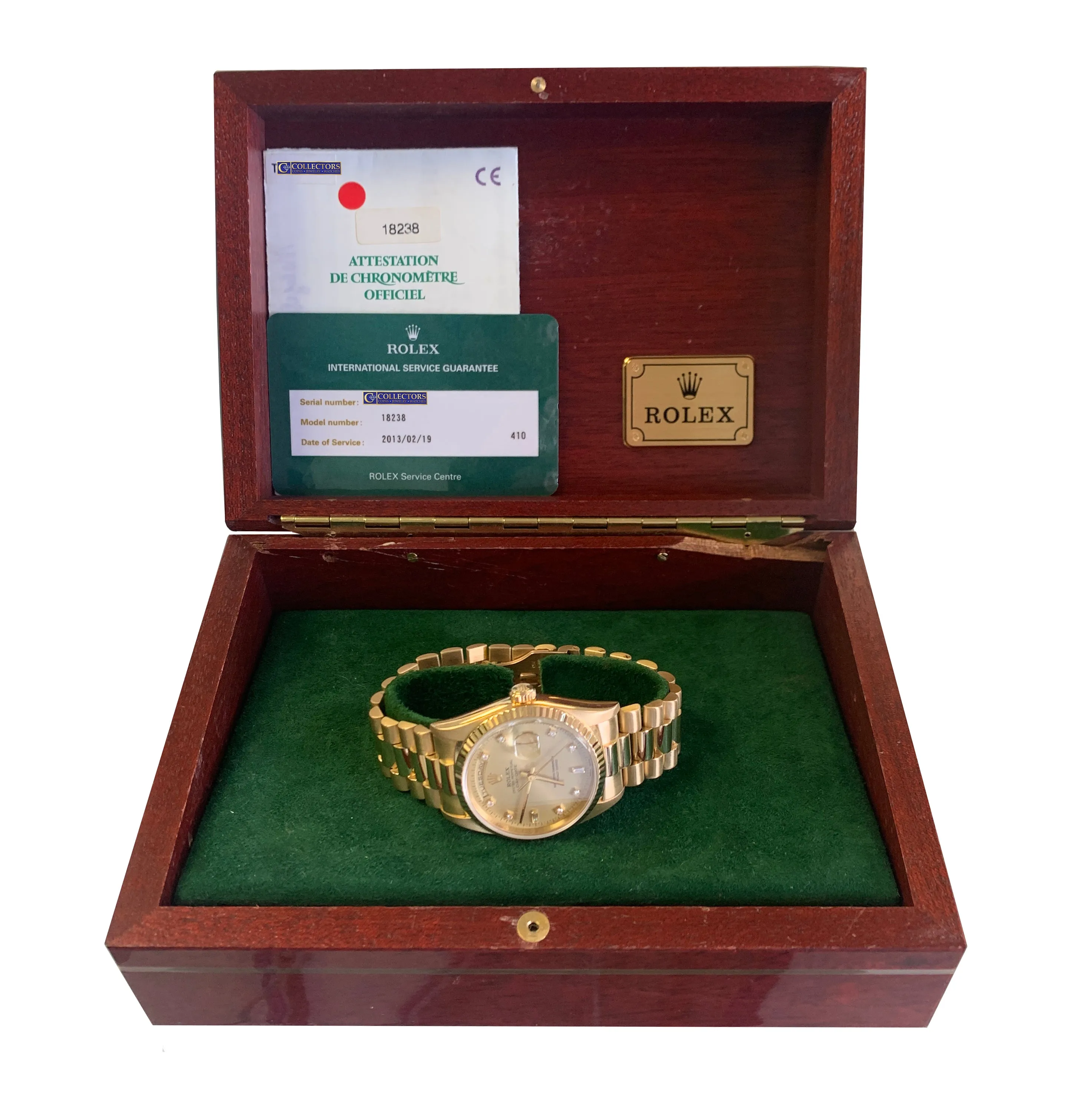 1999 FULL SET Rolex Diamond Day-Date President 36mm 18K Yellow Gold Watch 18238