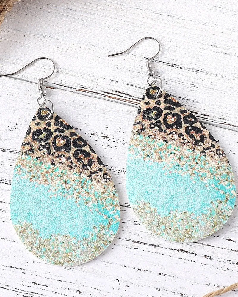 1Pair Geometric Print Colorblock Waterdrop Earrings