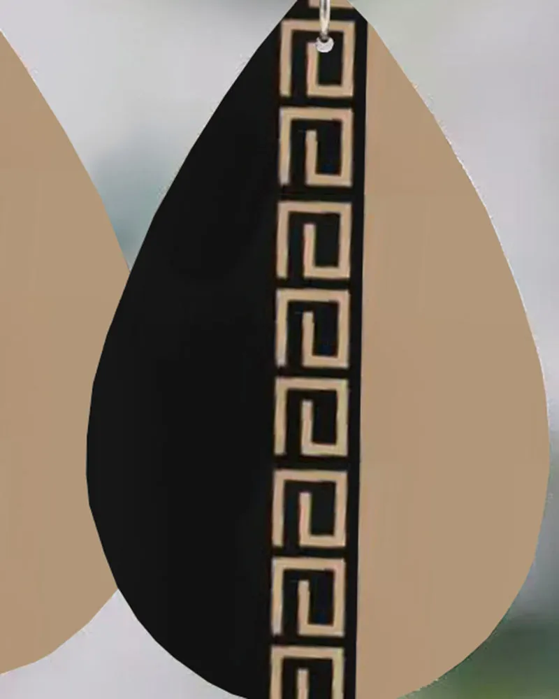 1Pair Geometric Print Colorblock Waterdrop Earrings