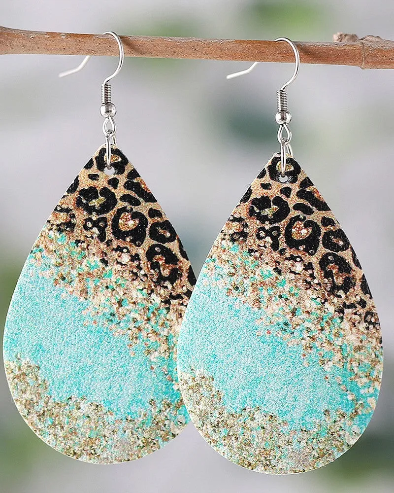 1Pair Geometric Print Colorblock Waterdrop Earrings