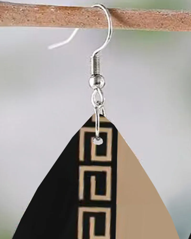1Pair Geometric Print Colorblock Waterdrop Earrings