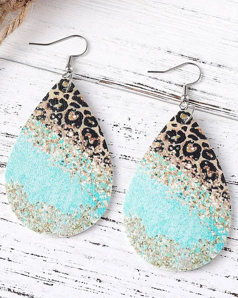 1Pair Geometric Print Colorblock Waterdrop Earrings
