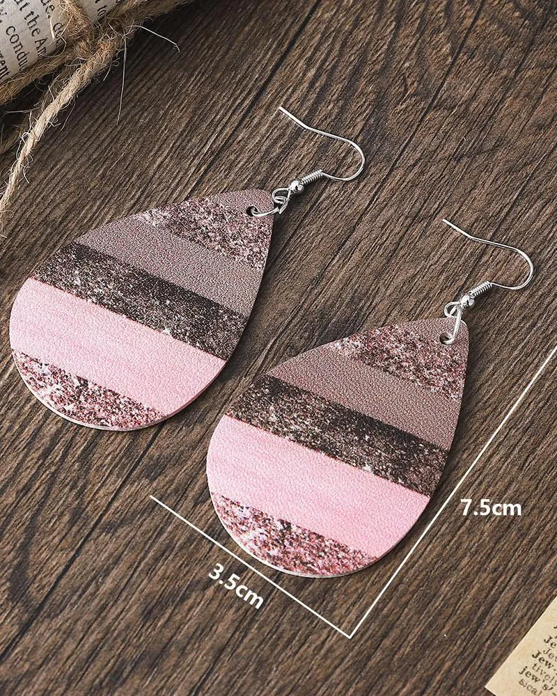 1Pair Geometric Print Colorblock Waterdrop Earrings
