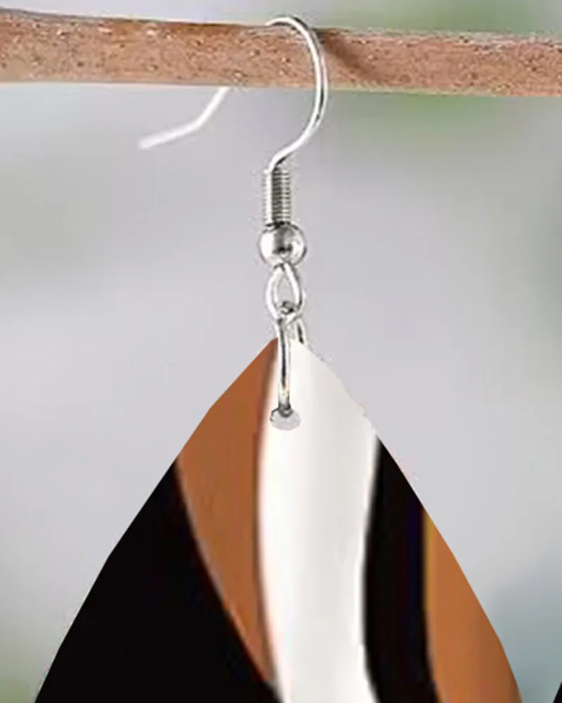 1Pair Geometric Print Colorblock Waterdrop Earrings