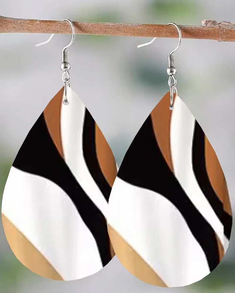 1Pair Geometric Print Colorblock Waterdrop Earrings