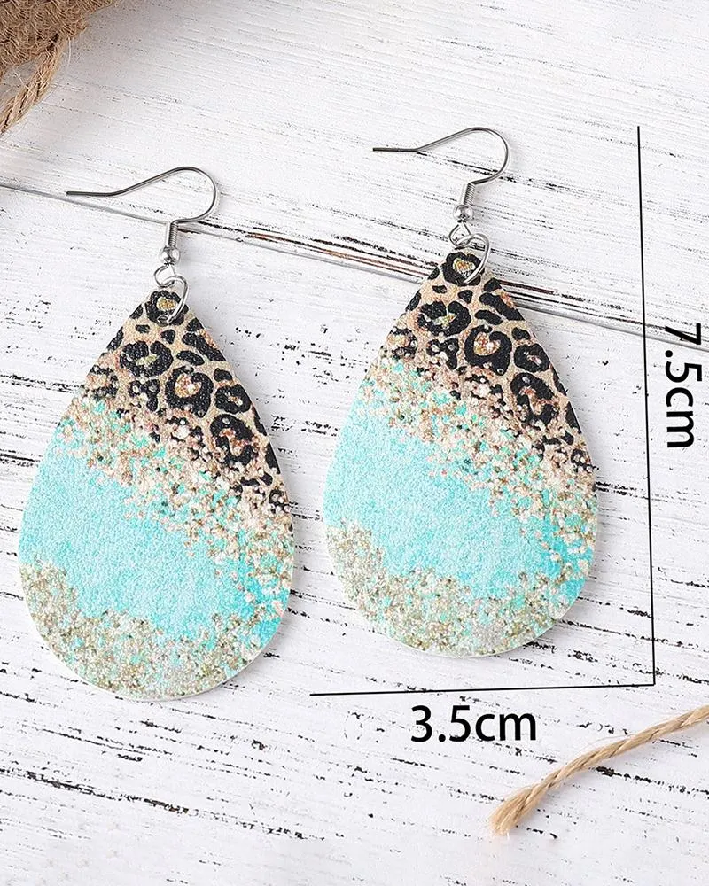 1Pair Geometric Print Colorblock Waterdrop Earrings