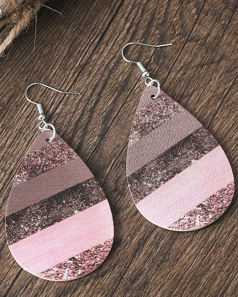 1Pair Geometric Print Colorblock Waterdrop Earrings