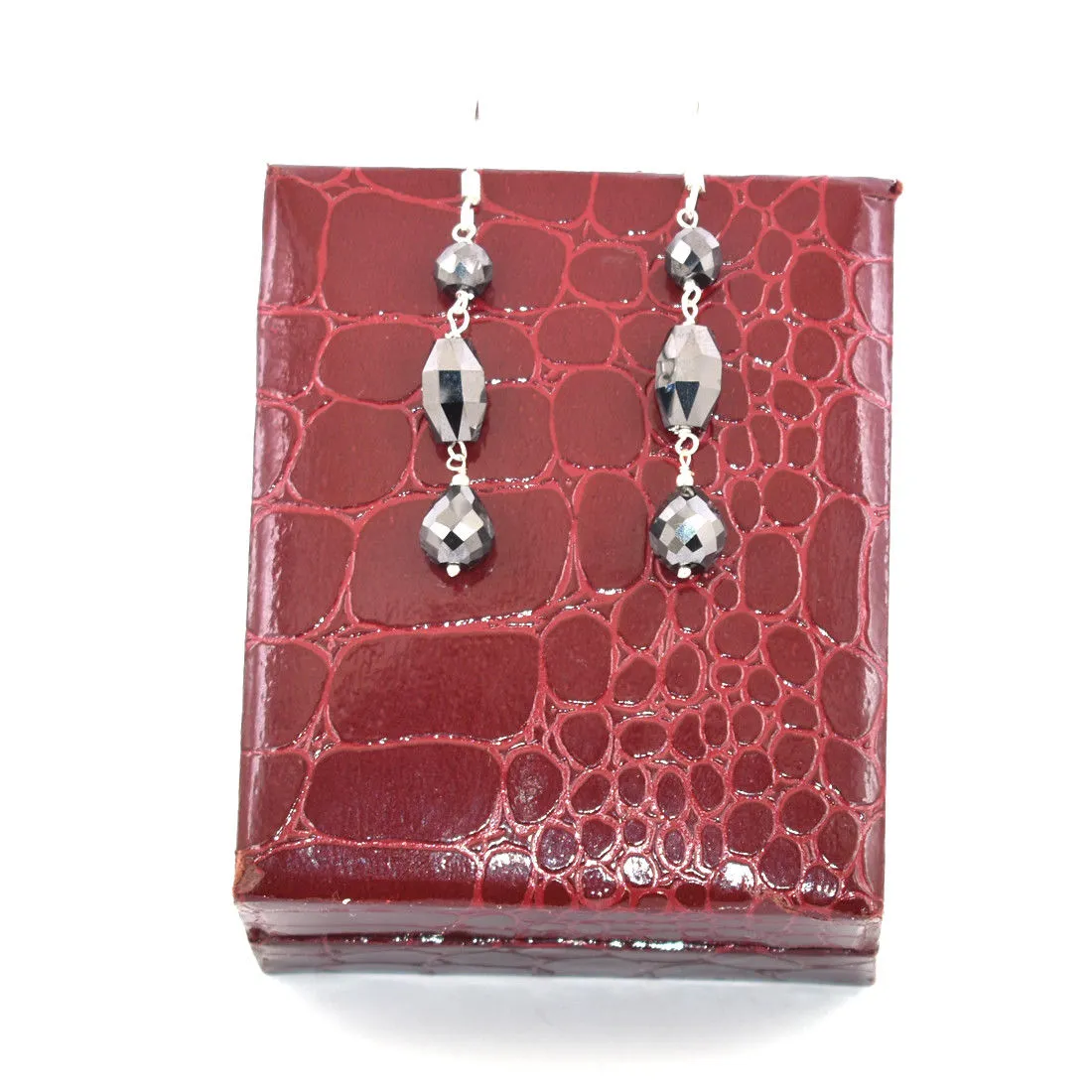 20 Ct Certified Black Diamonds Dangler Drop Earring in Silver, Excellent Quality with Great Luster
