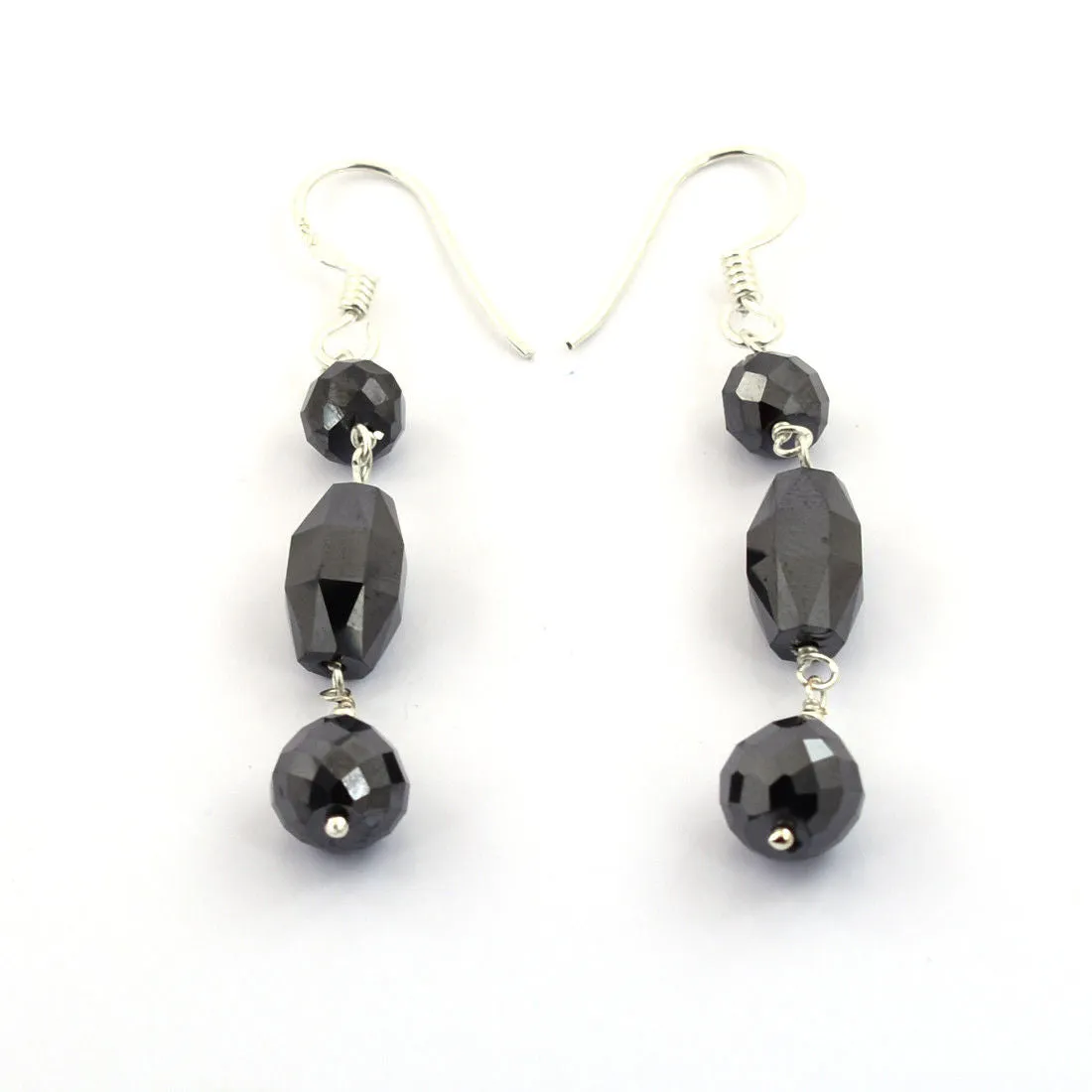20 Ct Certified Black Diamonds Dangler Drop Earring in Silver, Excellent Quality with Great Luster