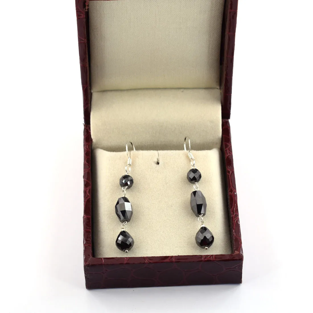 20 Ct Certified Black Diamonds Dangler Drop Earring in Silver, Excellent Quality with Great Luster