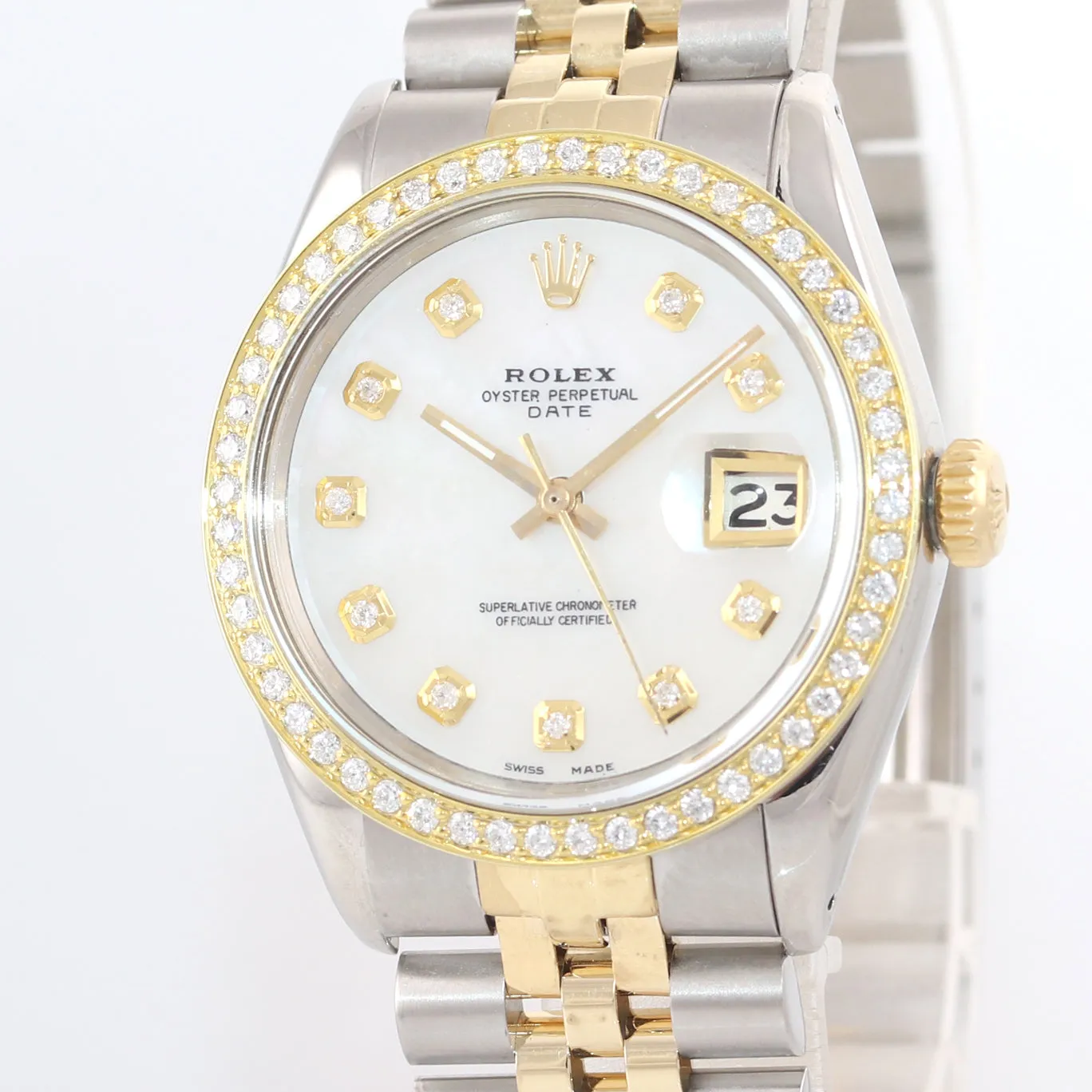 2019 SERVICE Rolex Date 15000 MOP Diamond two tone Gold Bezel 34mm Jubilee