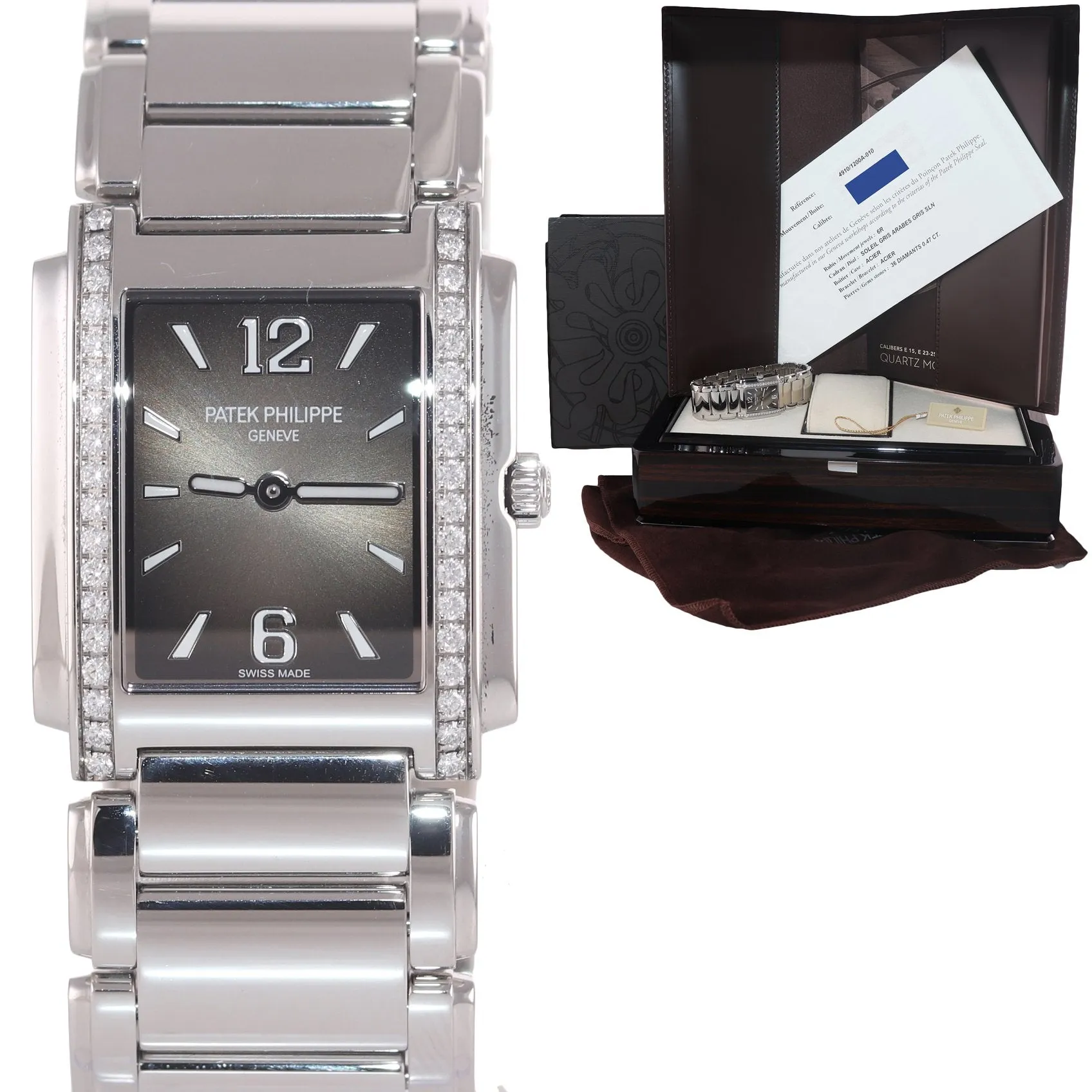 2021 PAPERS Ladies Patek Philippe 24 Steel Gray Diamond 4910/10A-010 Watch