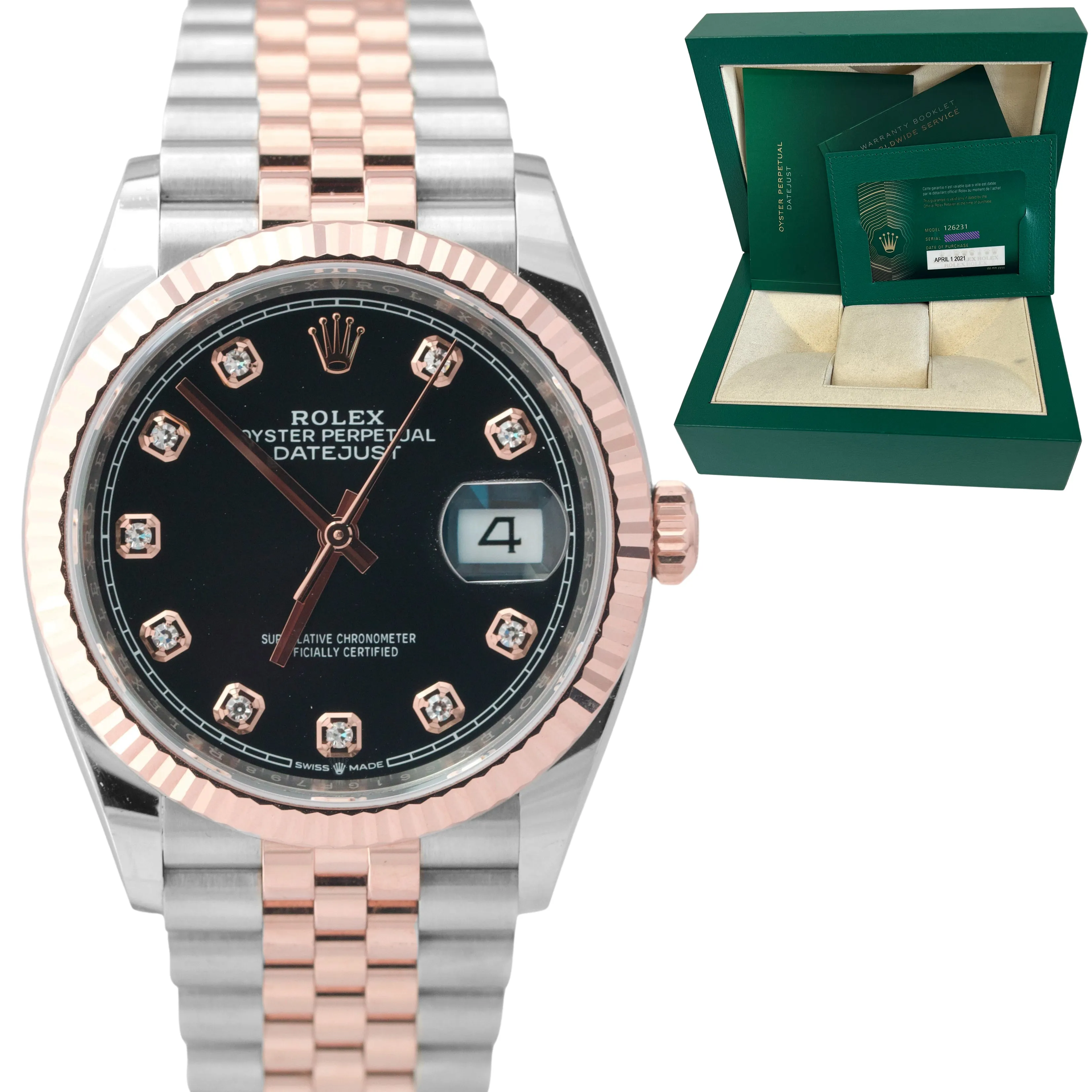 2021 Rolex DateJust 36 Black Diamond Rose Gold 18K Two-Tone 36mm 126231 B P